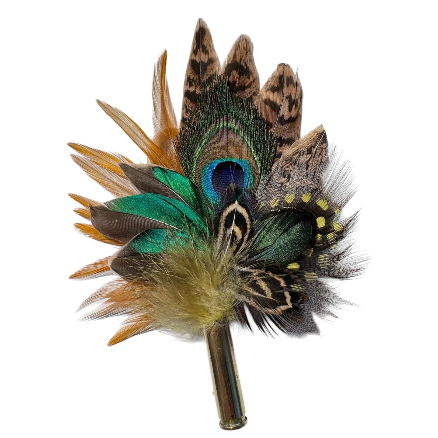 Teal, Peacock and Natural Feather Hat Pin CFP883