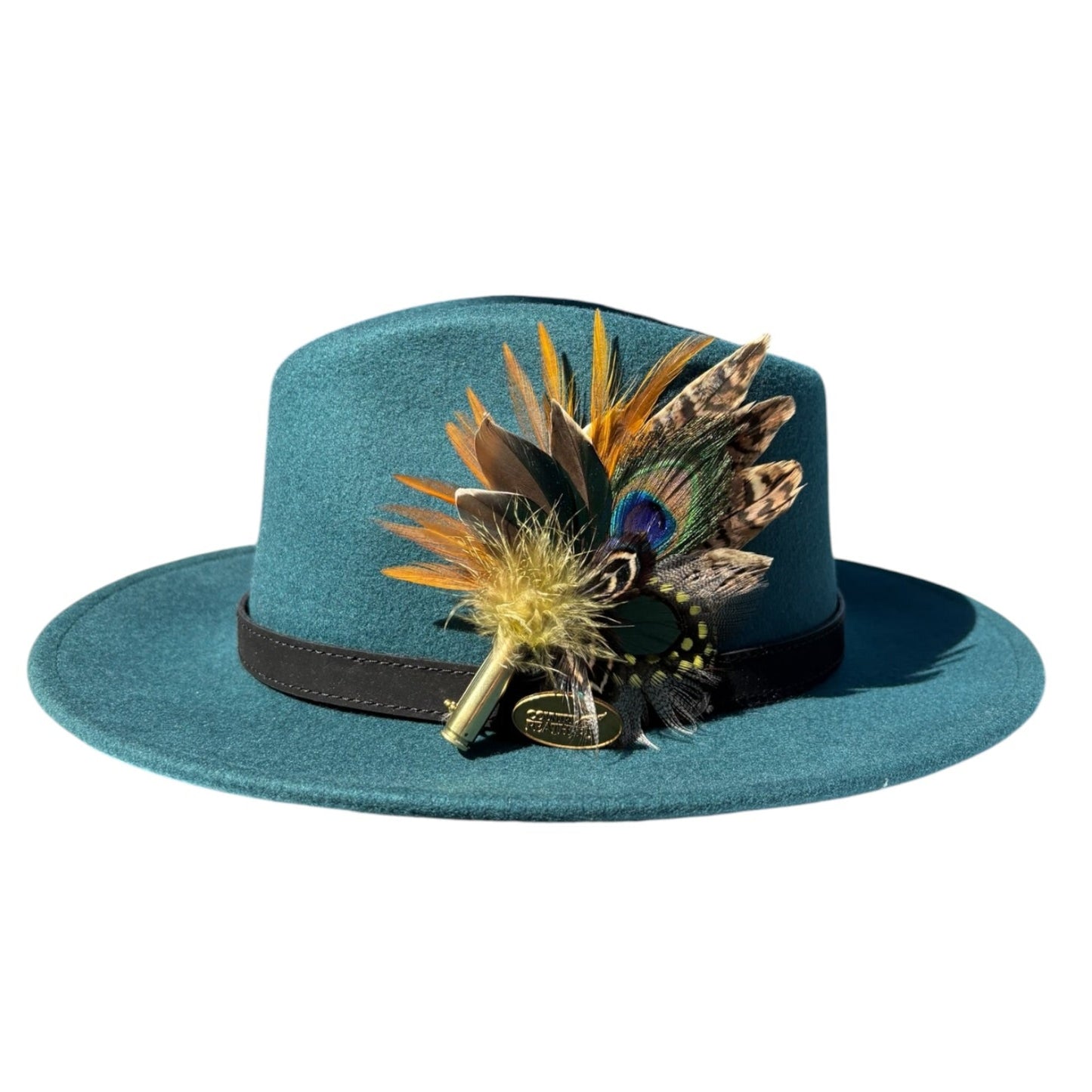 Teal, Peacock and Natural Feather Hat Pin CFP883