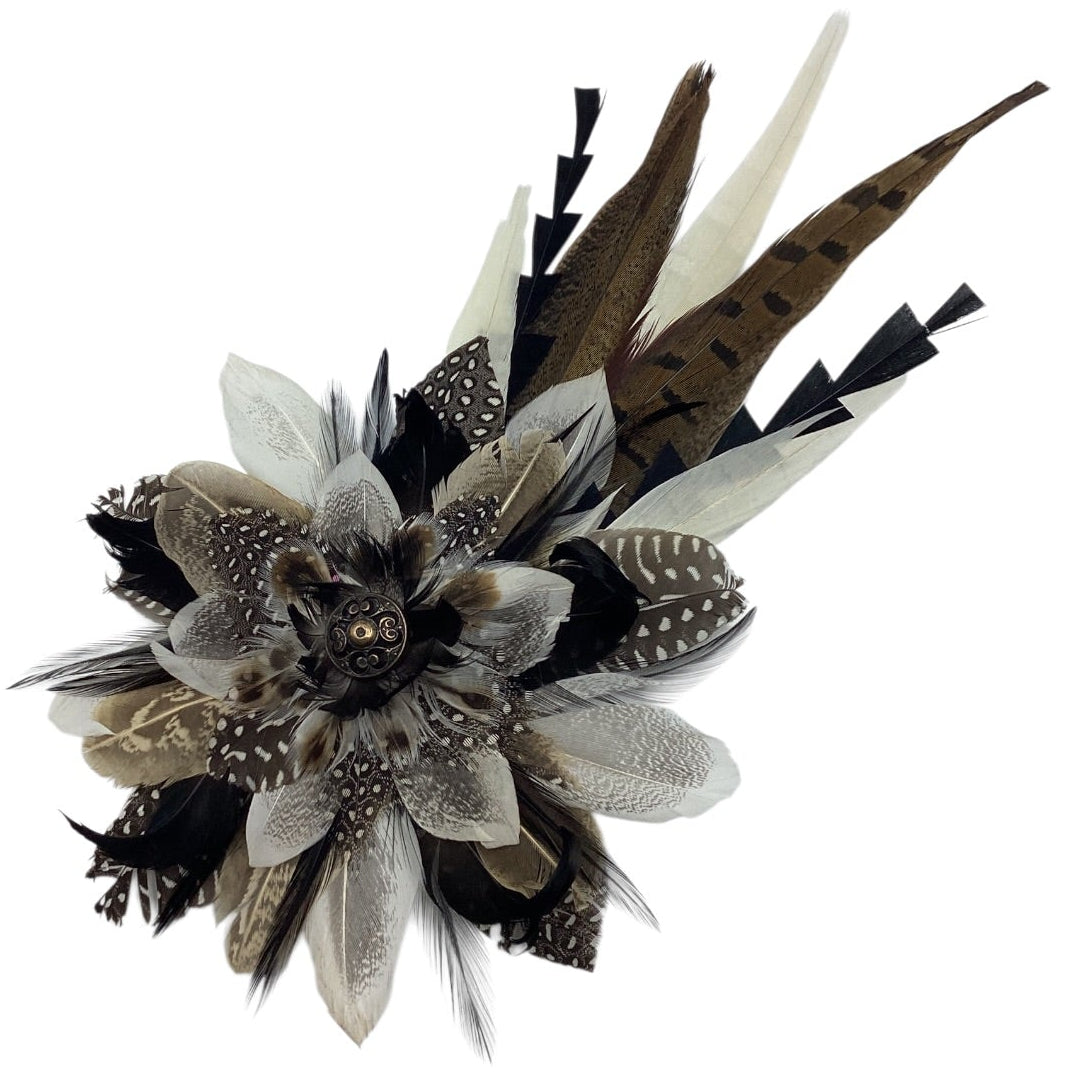 Black, White 7 Natural Feather Hat Pin (CFP821)