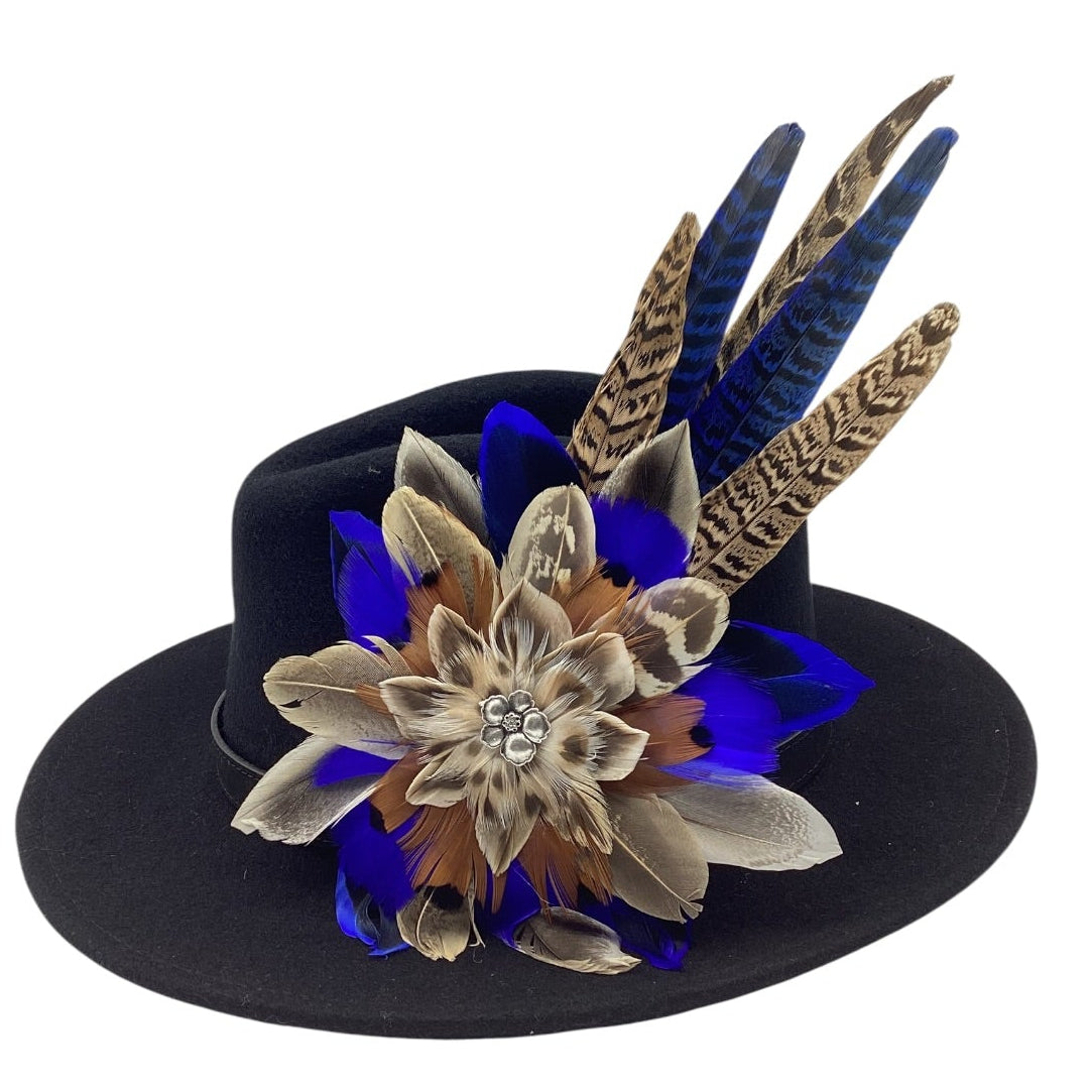 Royal Blue & Natural Feather Hat Pin (CFP823)