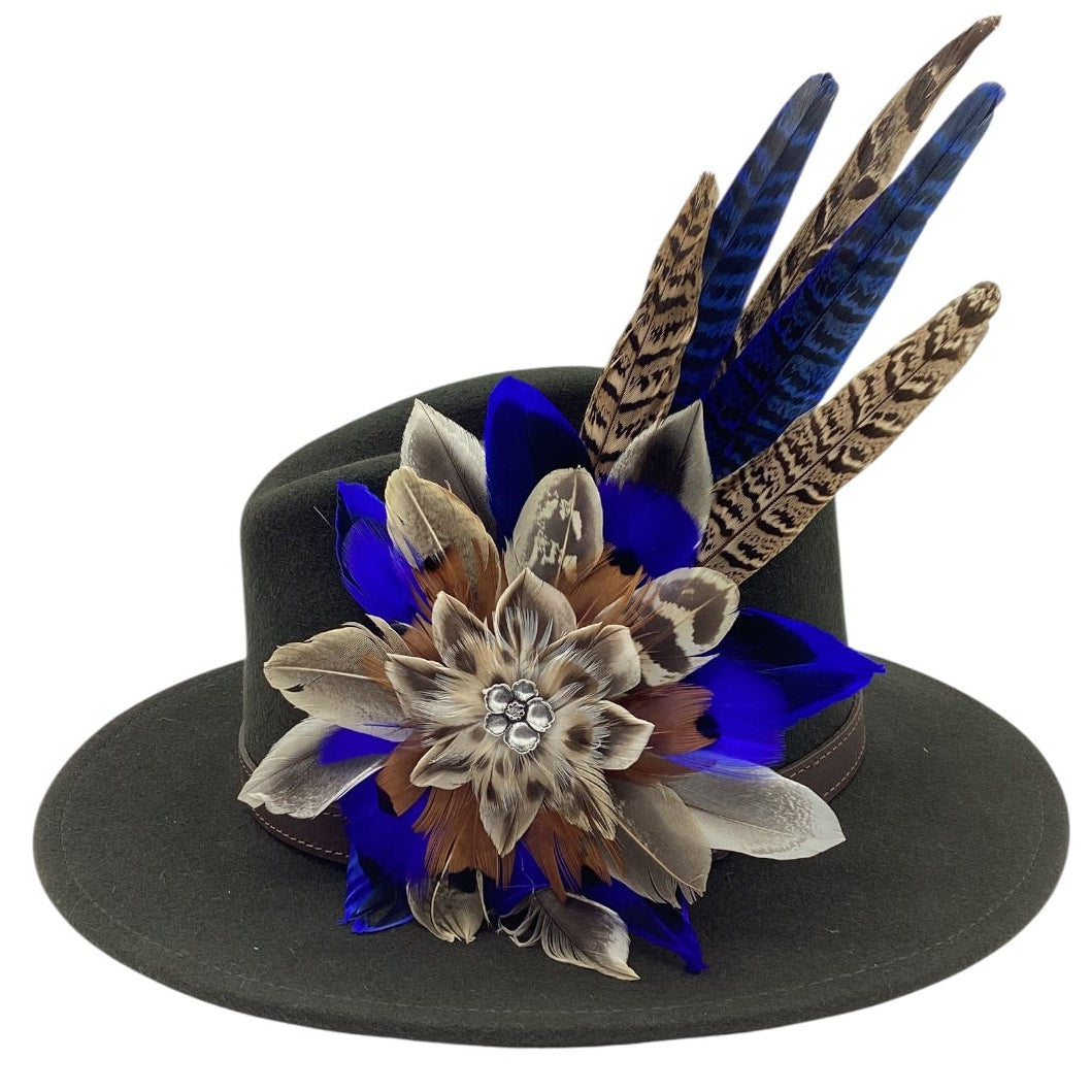 Royal Blue & Natural Feather Hat Pin (CFP823)