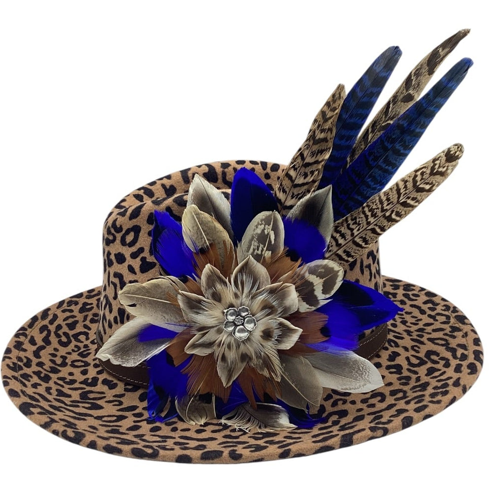 Royal Blue & Natural Feather Hat Pin (CFP823)