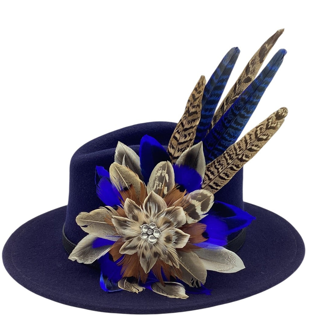 Royal Blue & Natural Feather Hat Pin (CFP823)