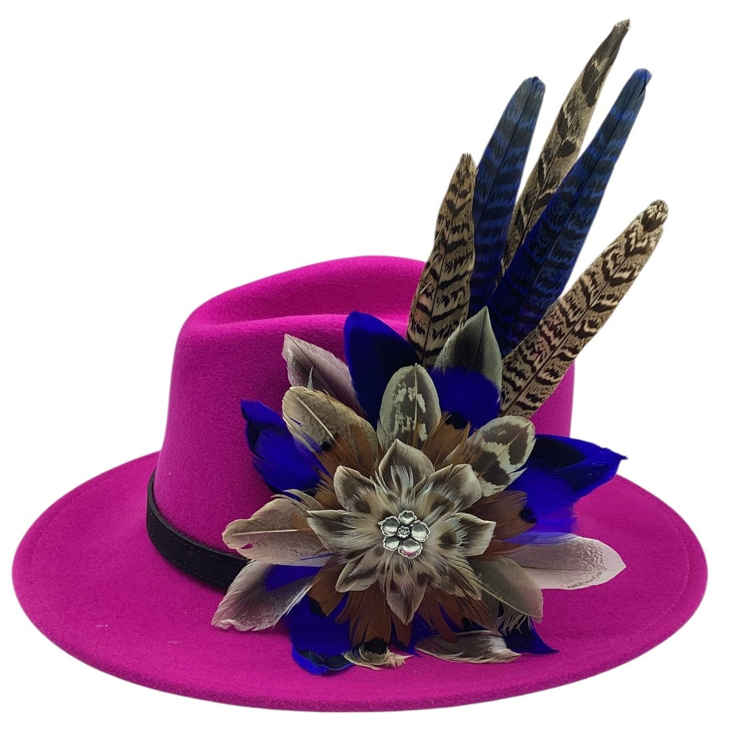 Royal Blue & Natural Feather Hat Pin (CFP823)