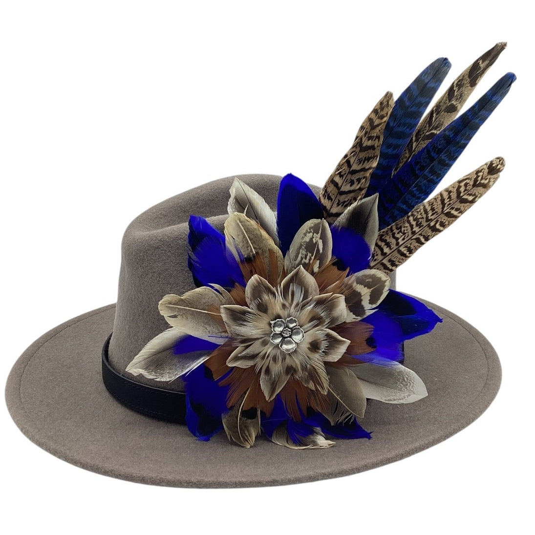 Royal Blue & Natural Feather Hat Pin (CFP823)