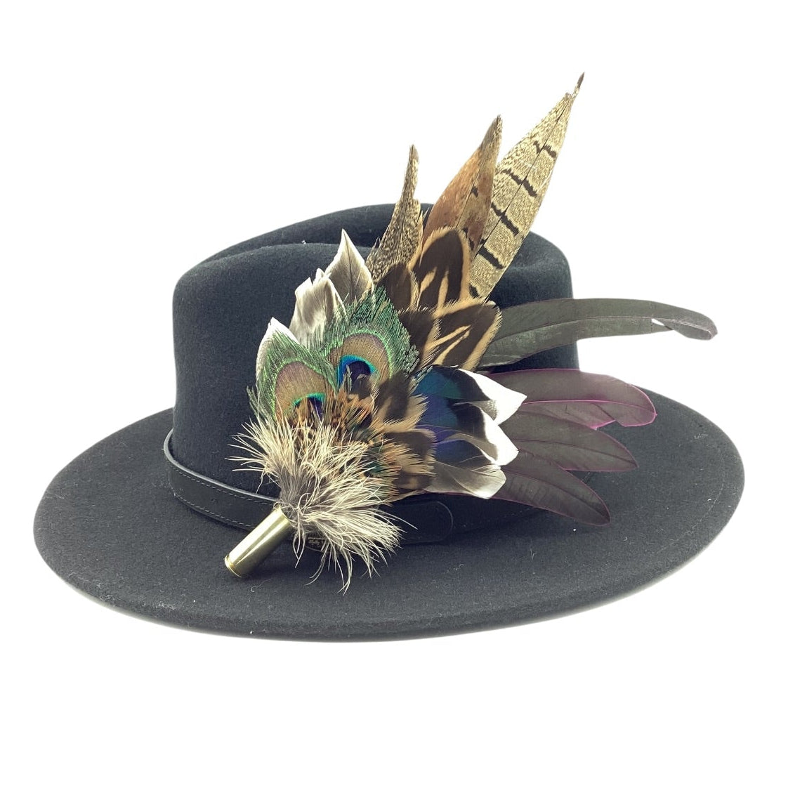 Wine  and Natural Feather Hat Pin (CFP825)