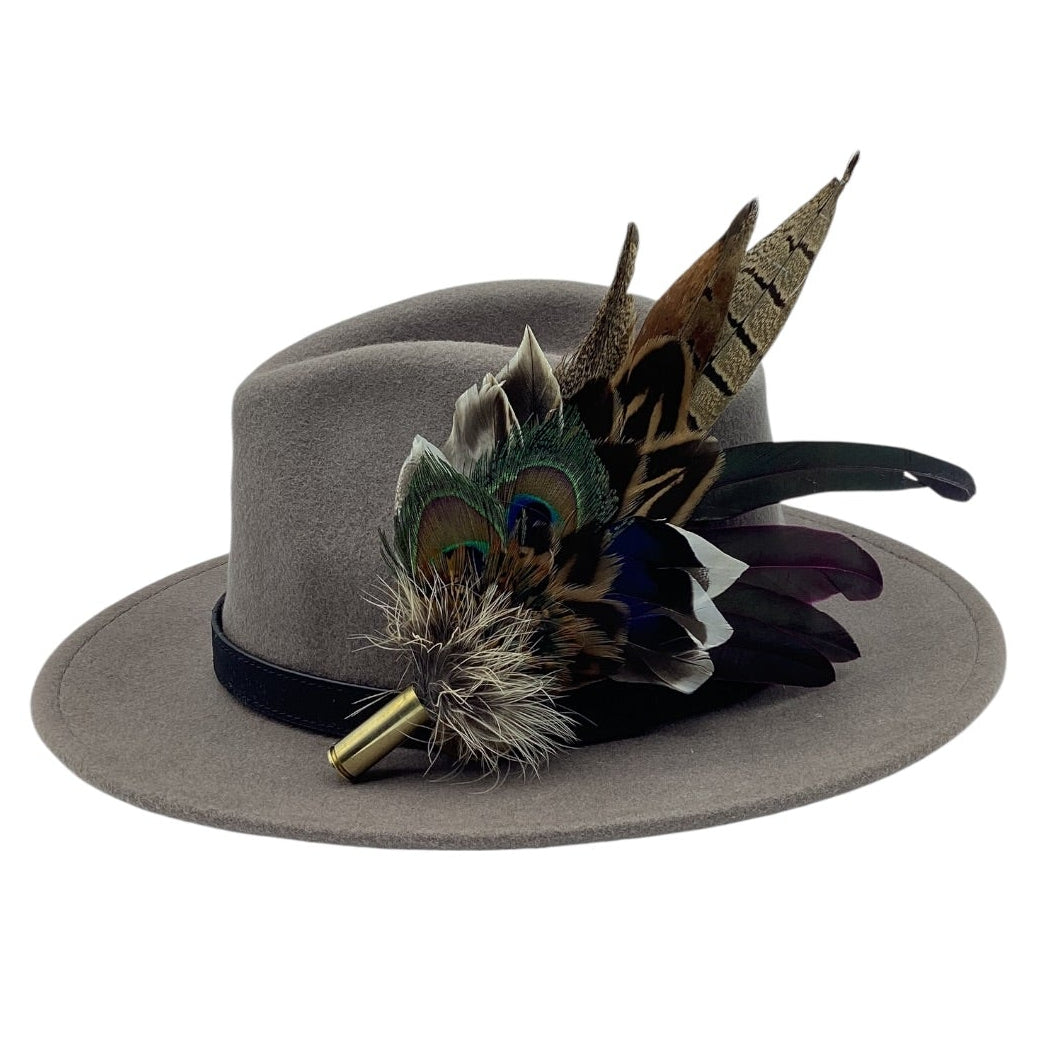 Wine  and Natural Feather Hat Pin (CFP825)