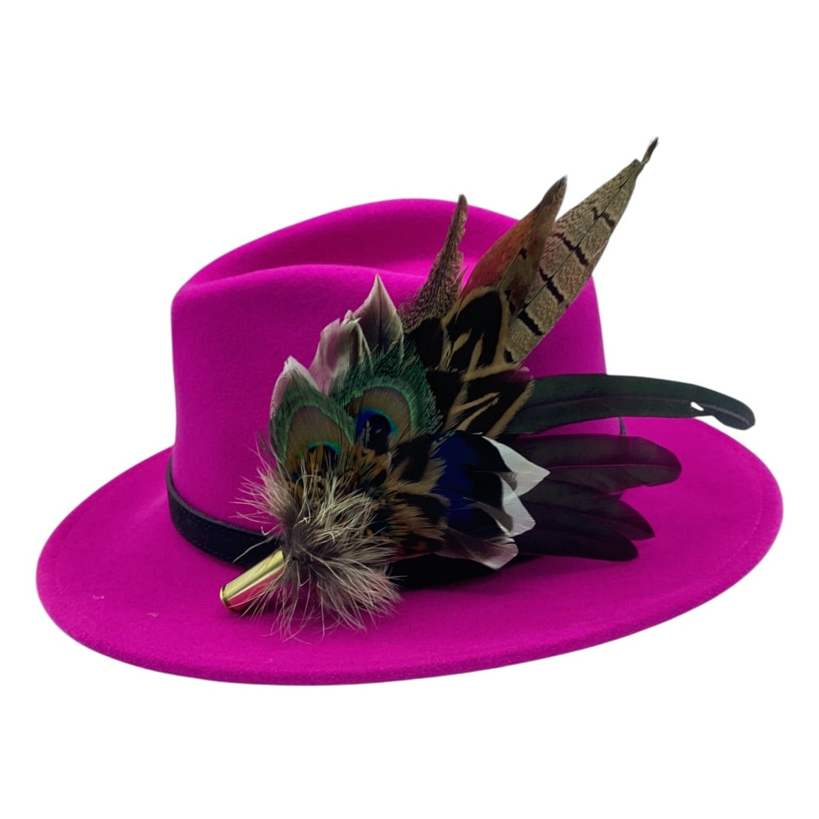 Wine  and Natural Feather Hat Pin (CFP825)