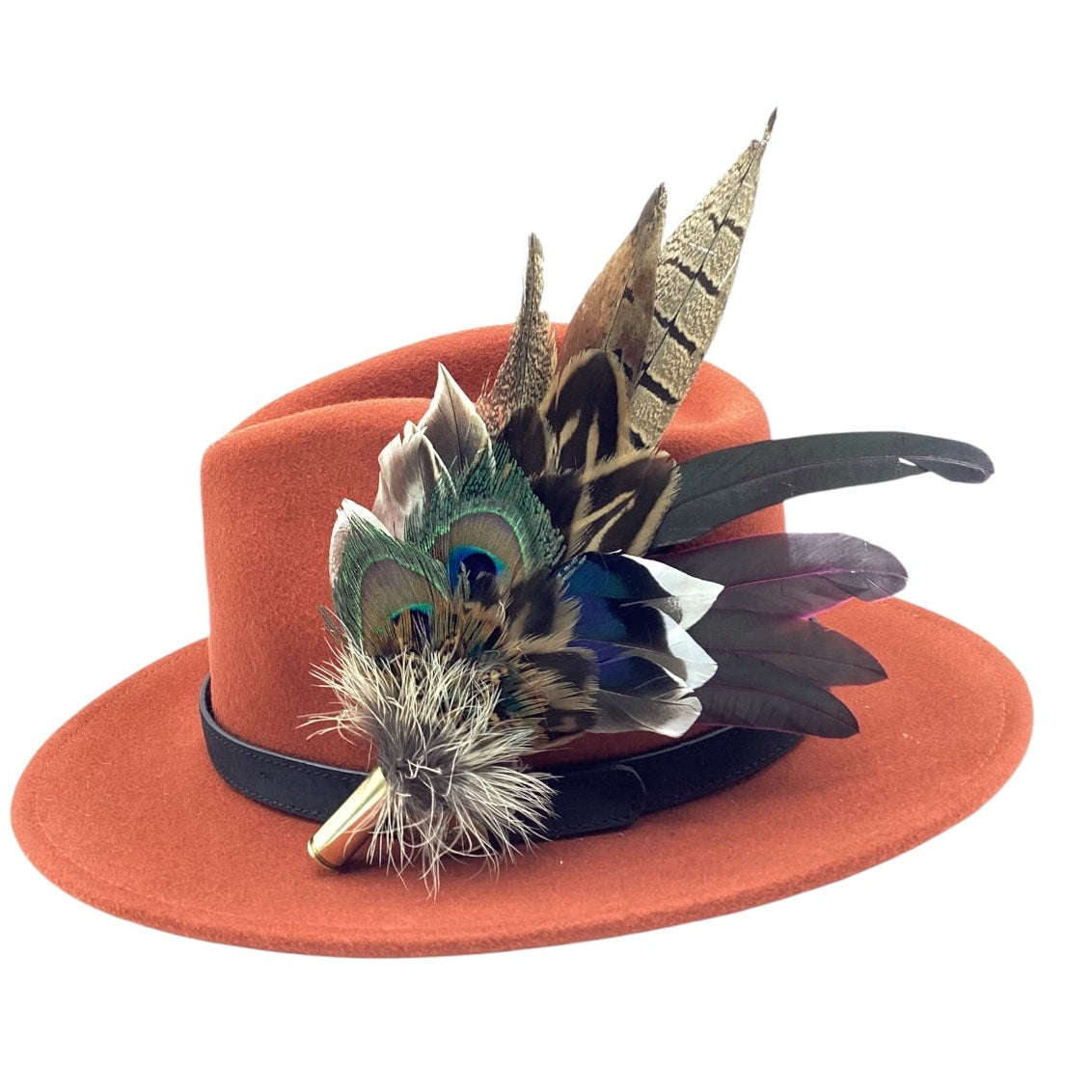 Wine  and Natural Feather Hat Pin (CFP825)
