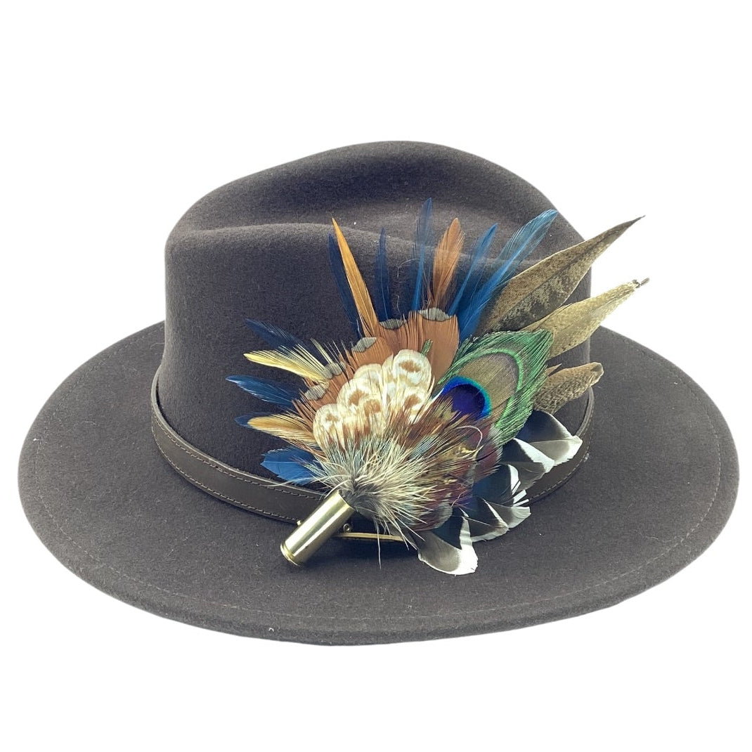 Blue Rust and Natural Feather Hat Pin (CFP827)