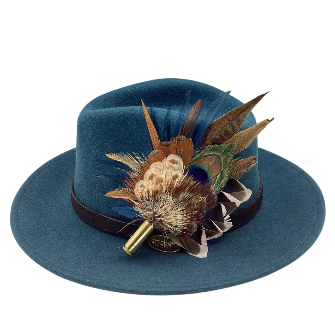 Blue Rust and Natural Feather Hat Pin (CFP827)