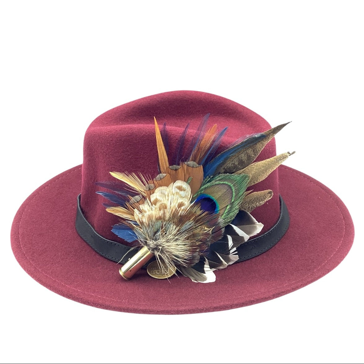 Blue Rust and Natural Feather Hat Pin (CFP827)