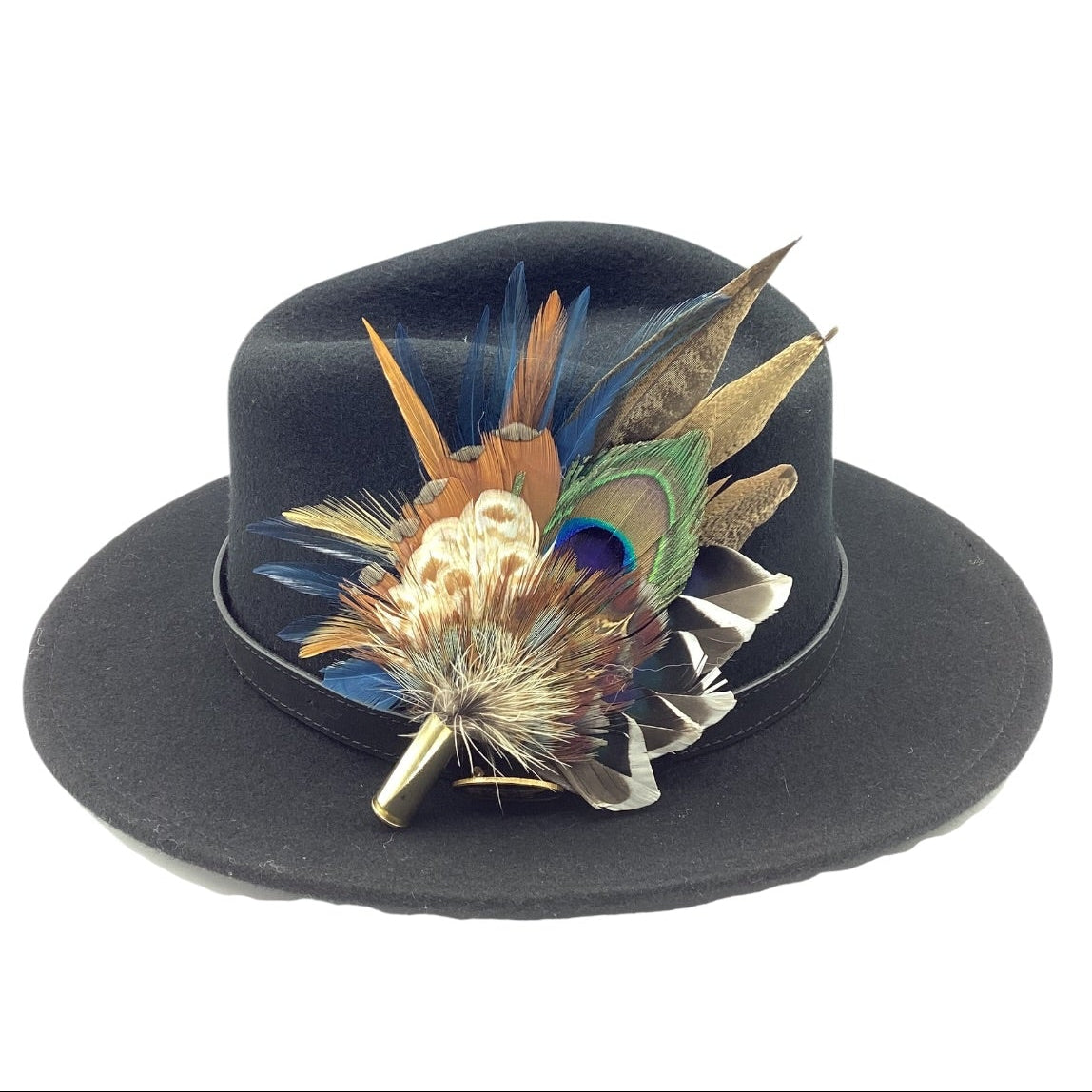 Blue Rust and Natural Feather Hat Pin (CFP827)