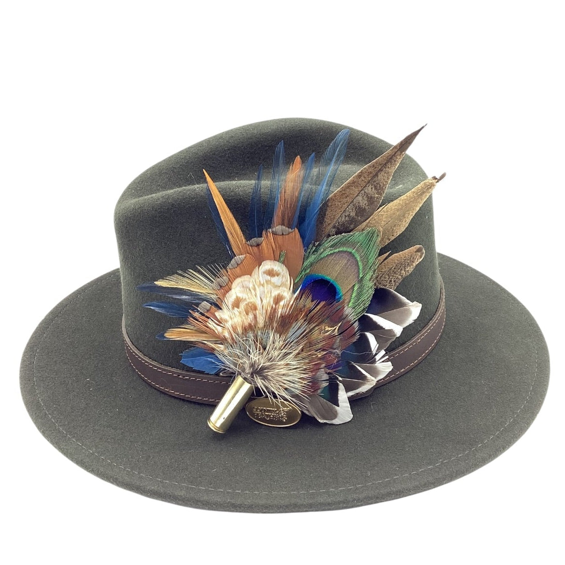 Blue Rust and Natural Feather Hat Pin (CFP827)
