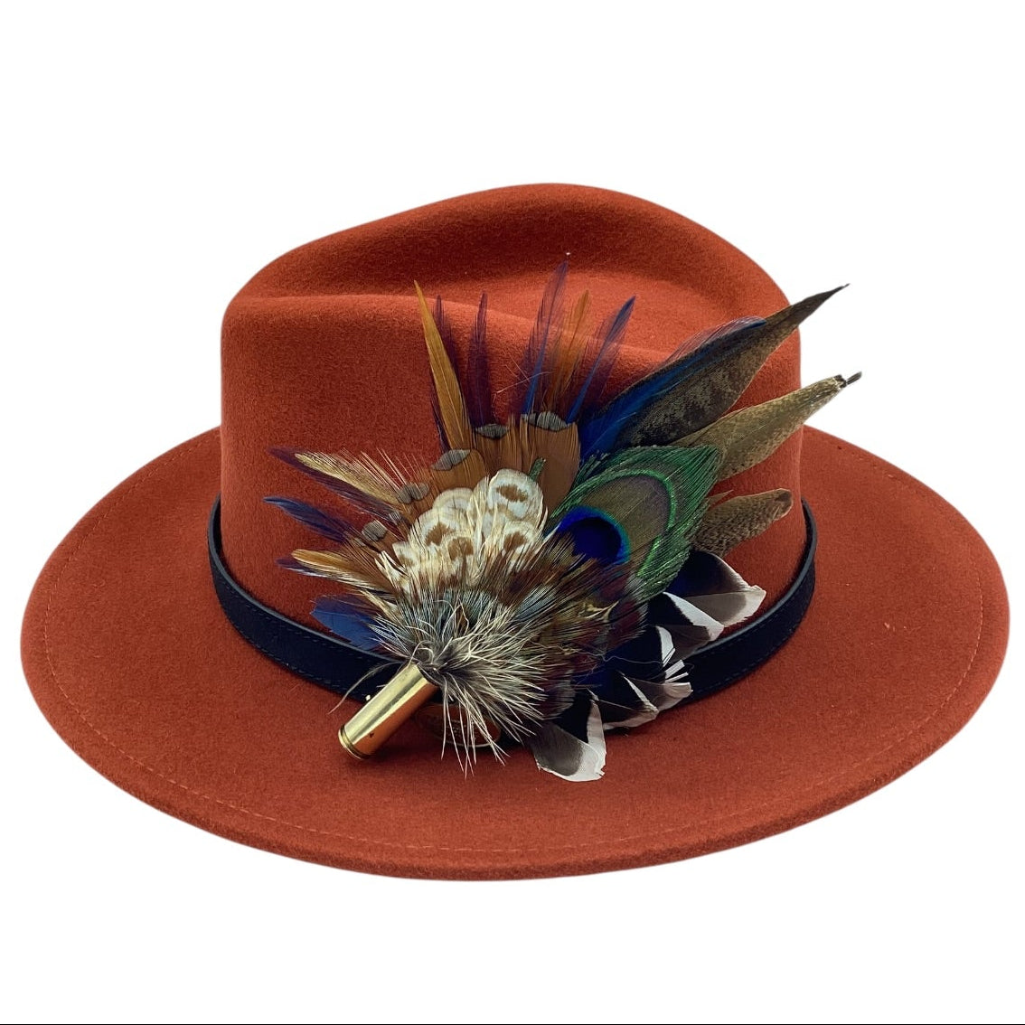 Blue Rust and Natural Feather Hat Pin (CFP827)
