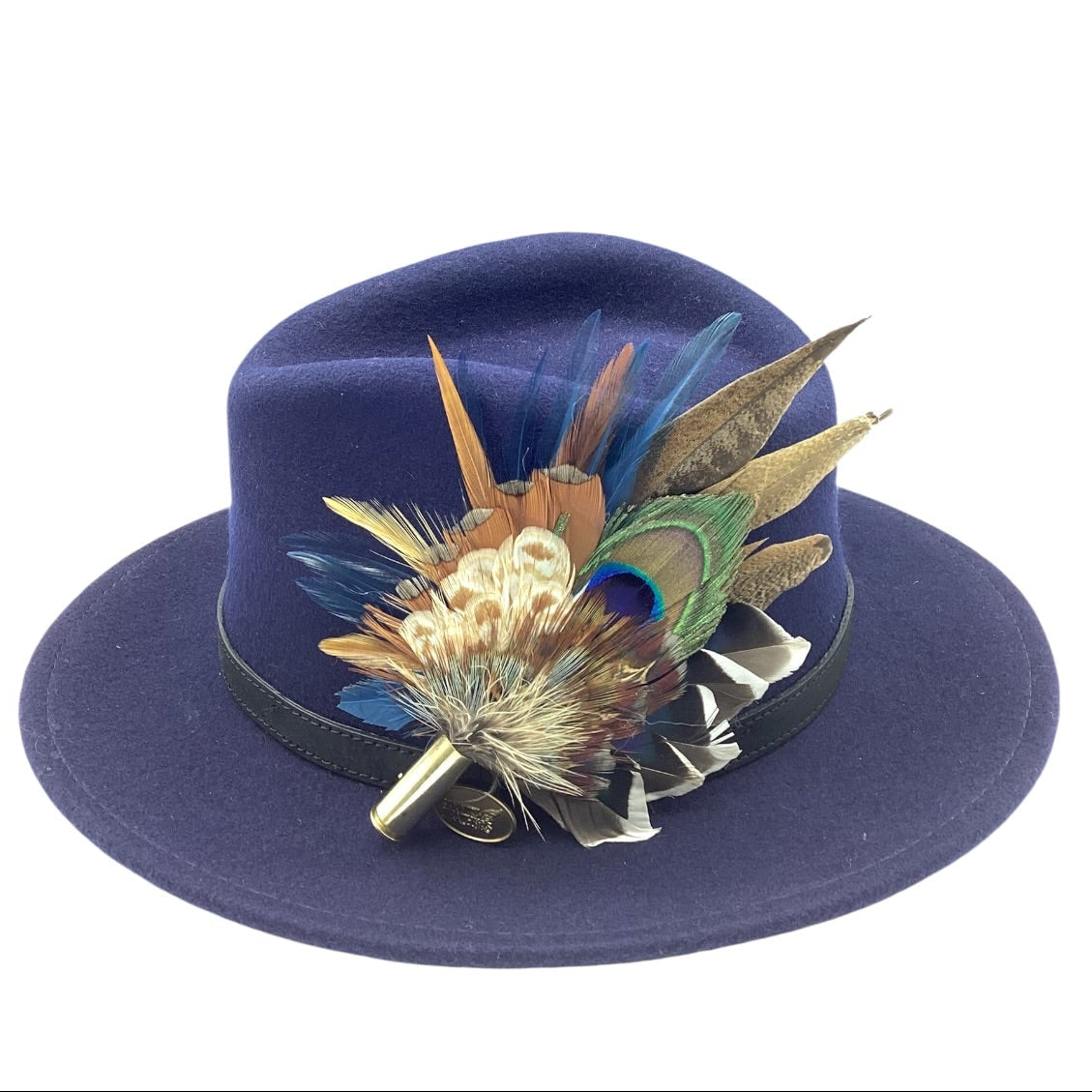 Blue Rust and Natural Feather Hat Pin (CFP827)