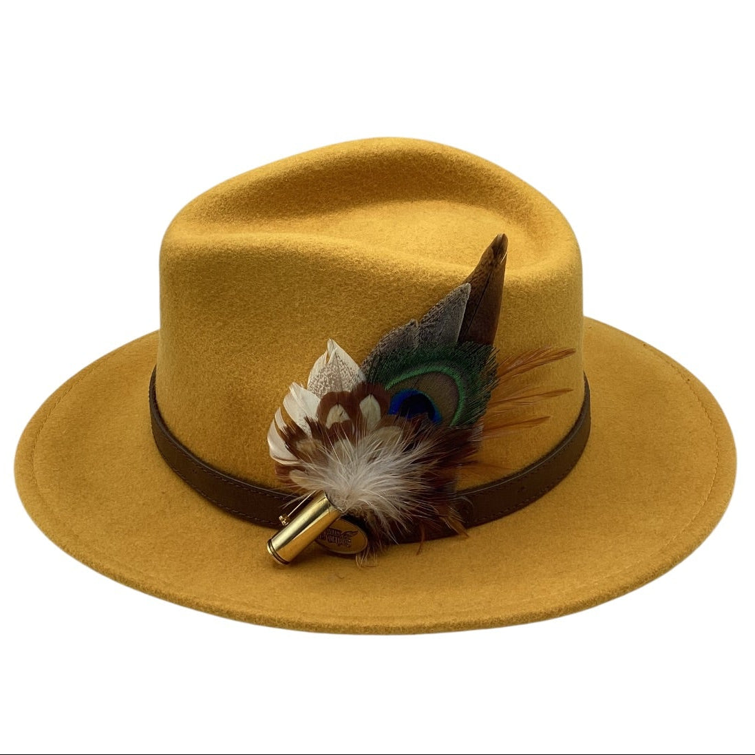 Mustard brown and Natural Feather Hat Pin (CFP828)