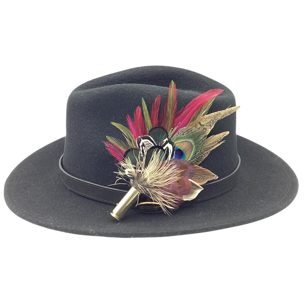 Wine, Green and Natural Feather Hat Pin (CFP829)