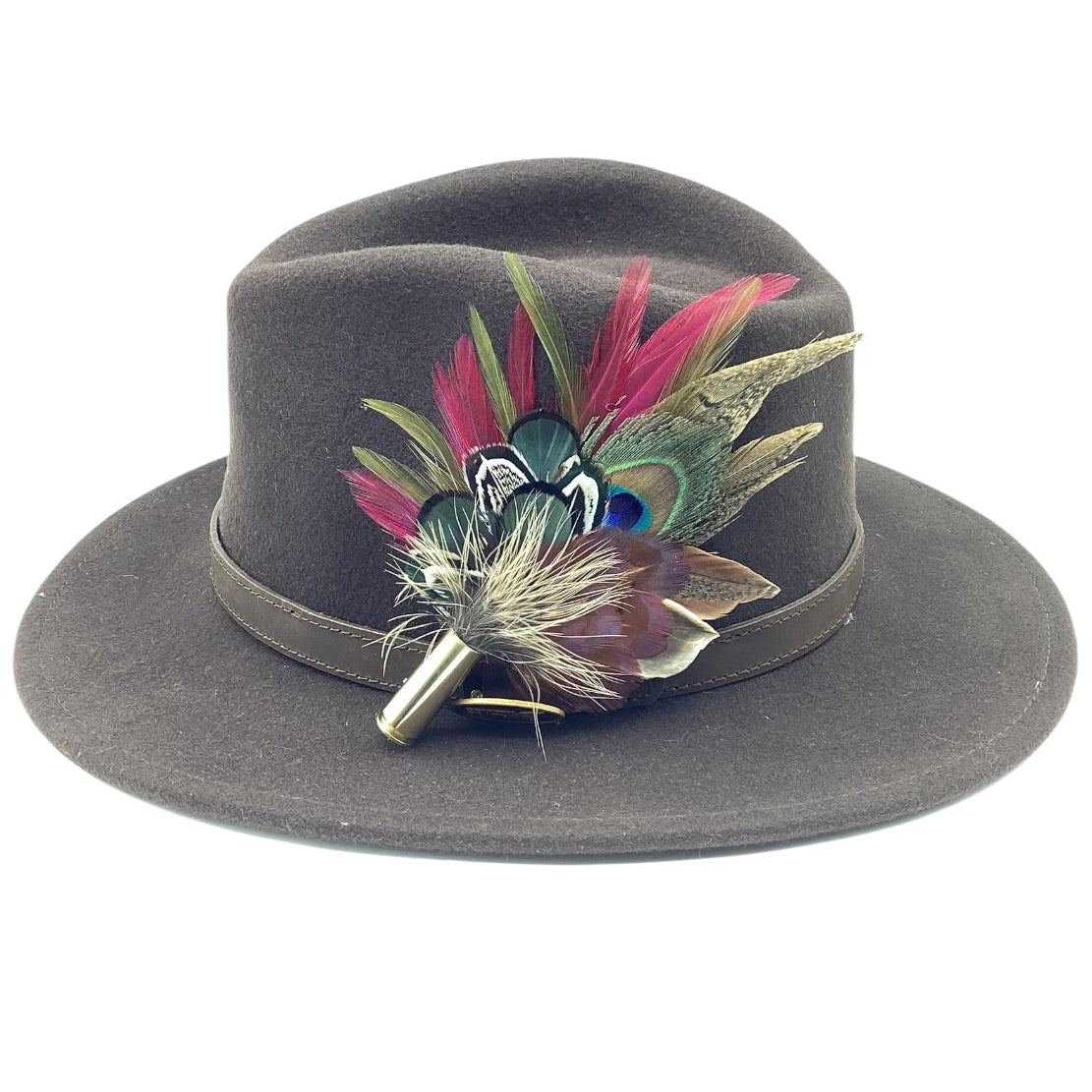 Wine, Green and Natural Feather Hat Pin (CFP829)