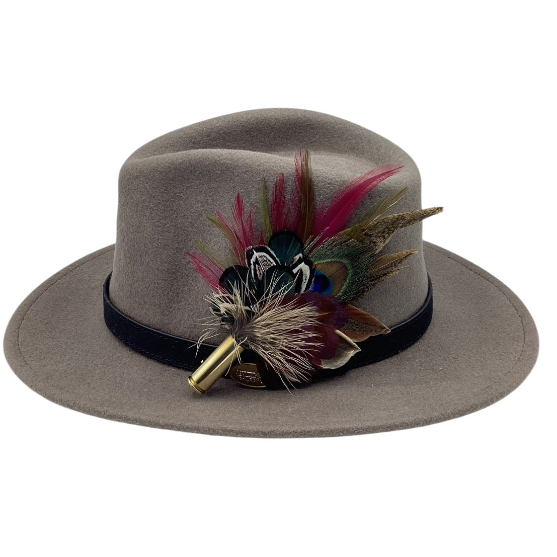 Wine, Green and Natural Feather Hat Pin (CFP829)
