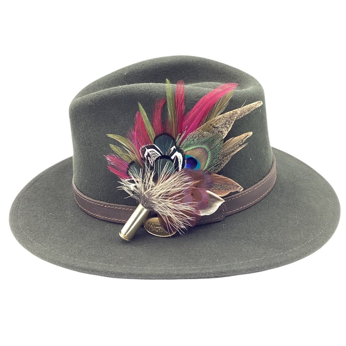 Wine, Green and Natural Feather Hat Pin (CFP829)