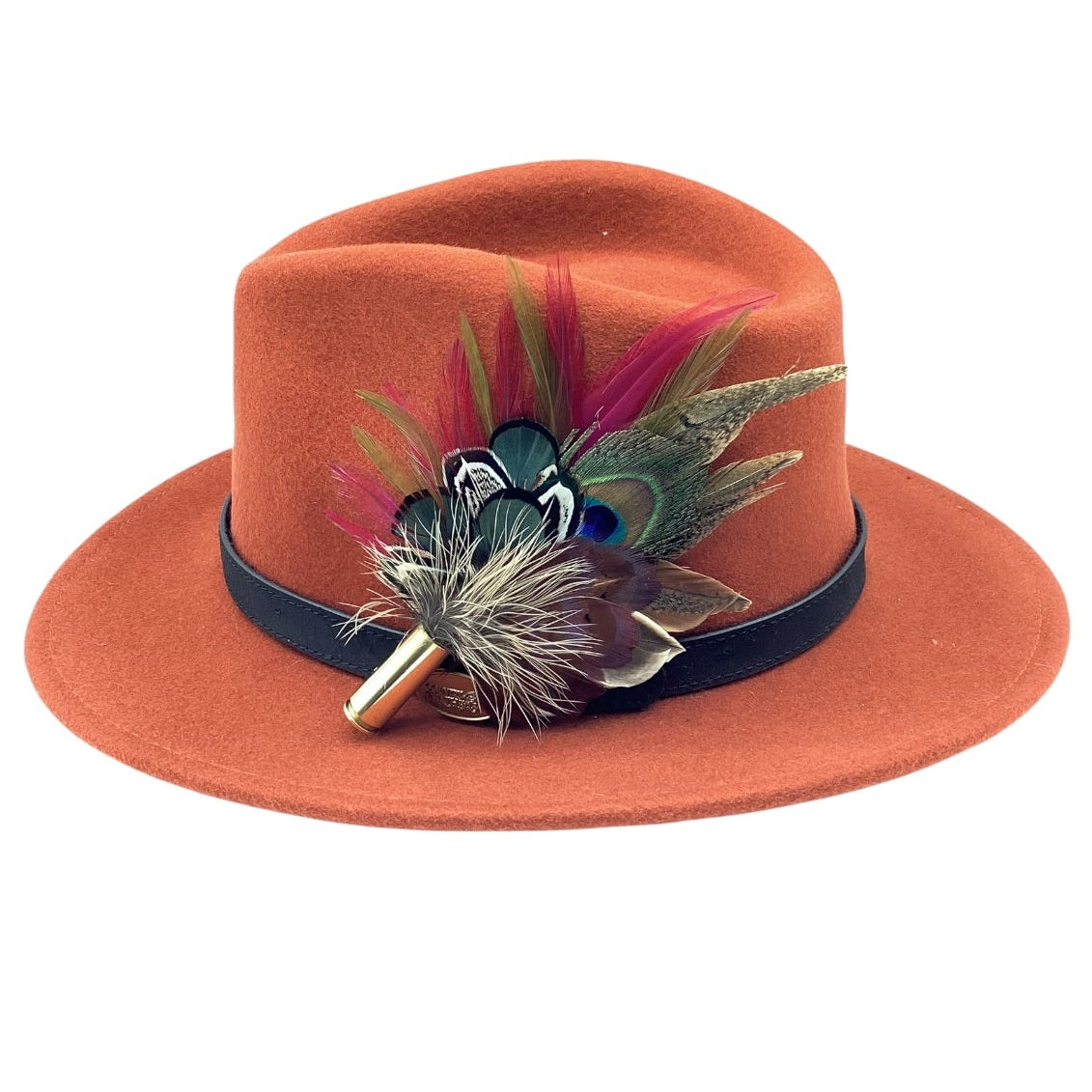 Wine, Green and Natural Feather Hat Pin (CFP829)