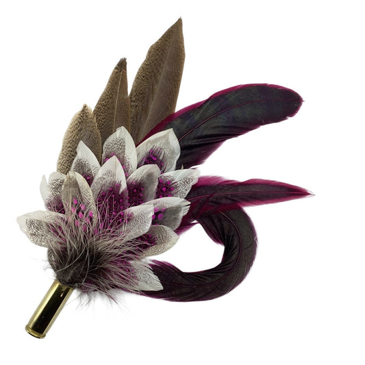 Wine, Cerise Pink and Natural Feather Hat Pin (CFP833)