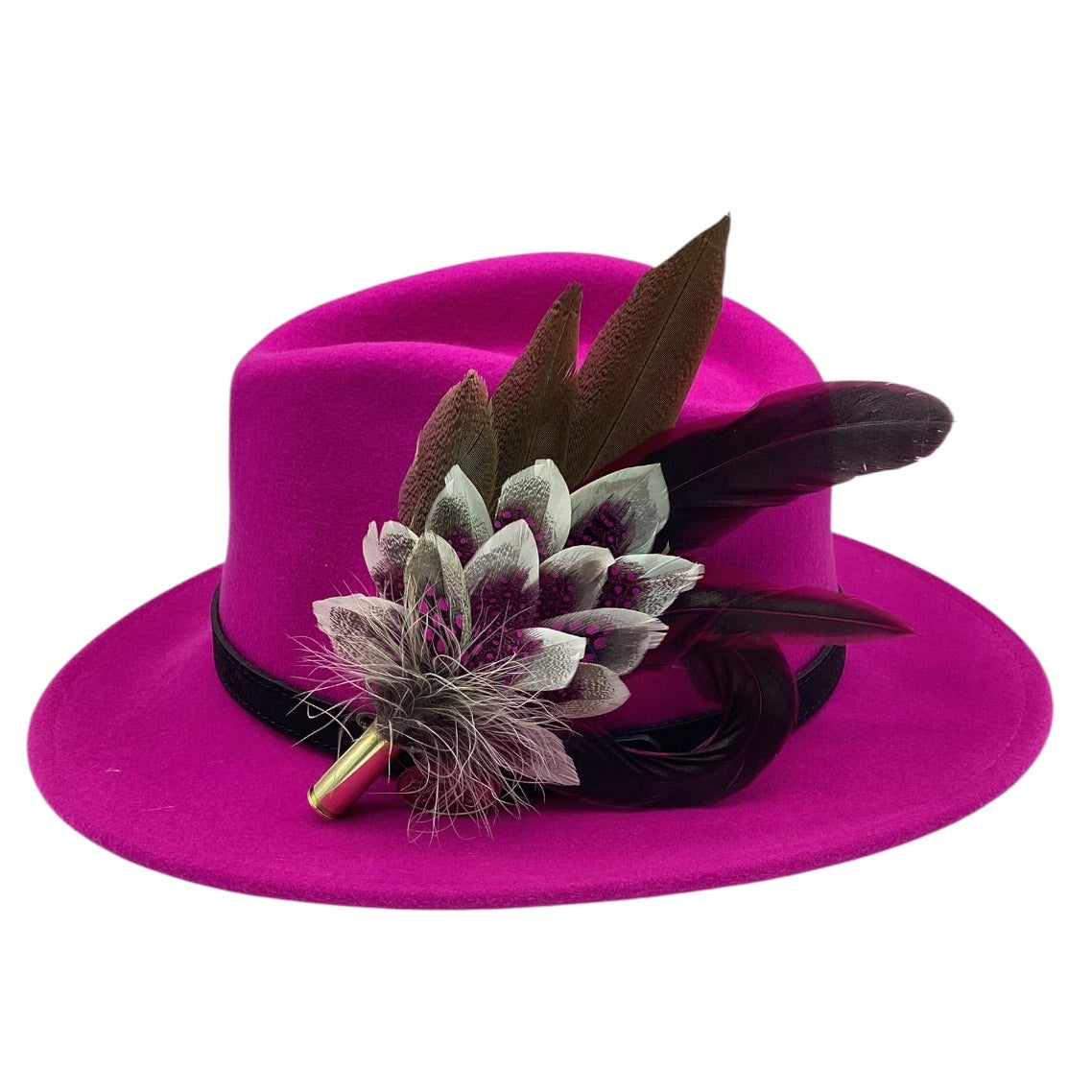 Wine, Cerise Pink and Natural Feather Hat Pin (CFP833)