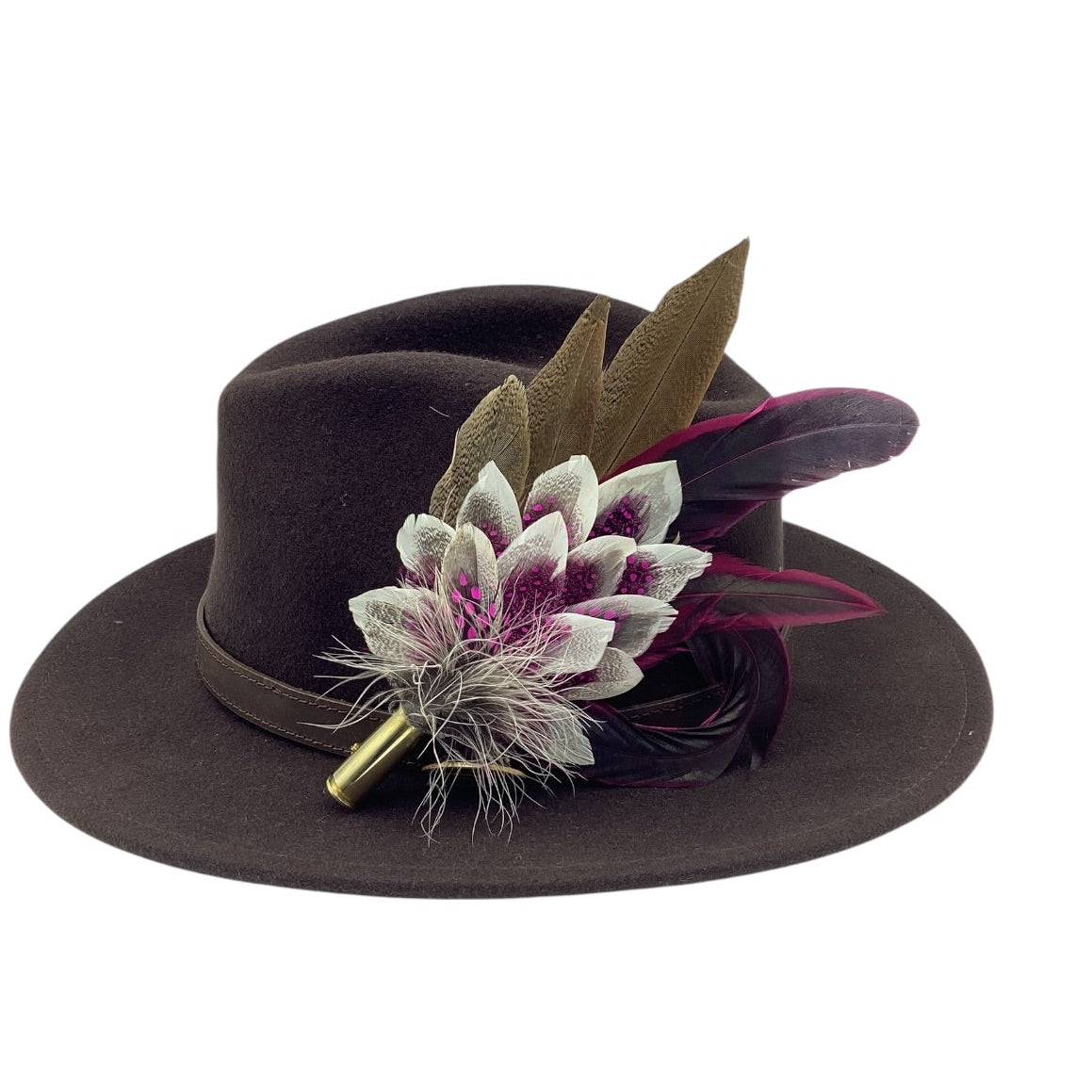 Wine, Cerise Pink and Natural Feather Hat Pin (CFP833)