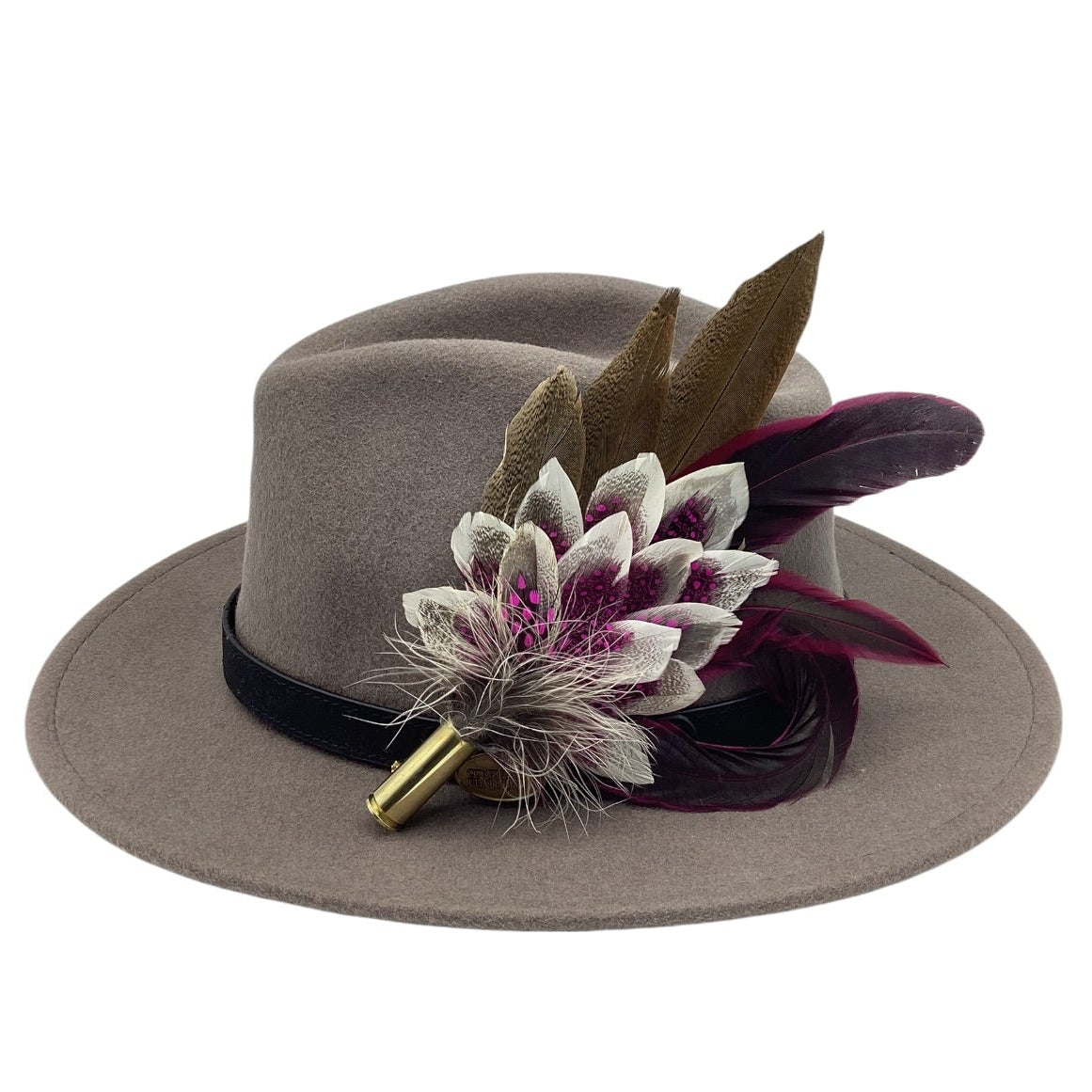 Wine, Cerise Pink and Natural Feather Hat Pin (CFP833)