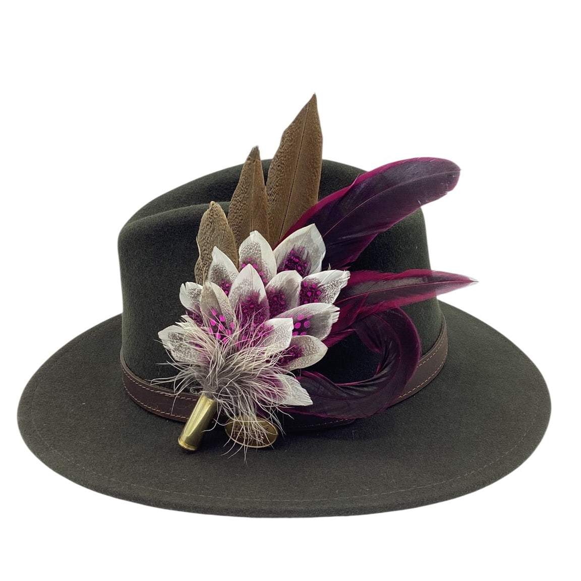 Wine, Cerise Pink and Natural Feather Hat Pin (CFP833)