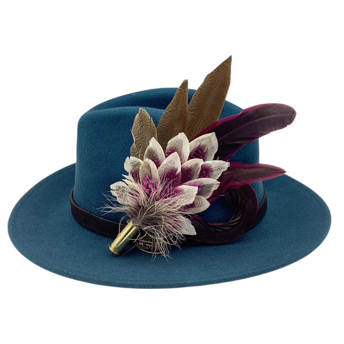 Wine, Cerise Pink and Natural Feather Hat Pin (CFP833)