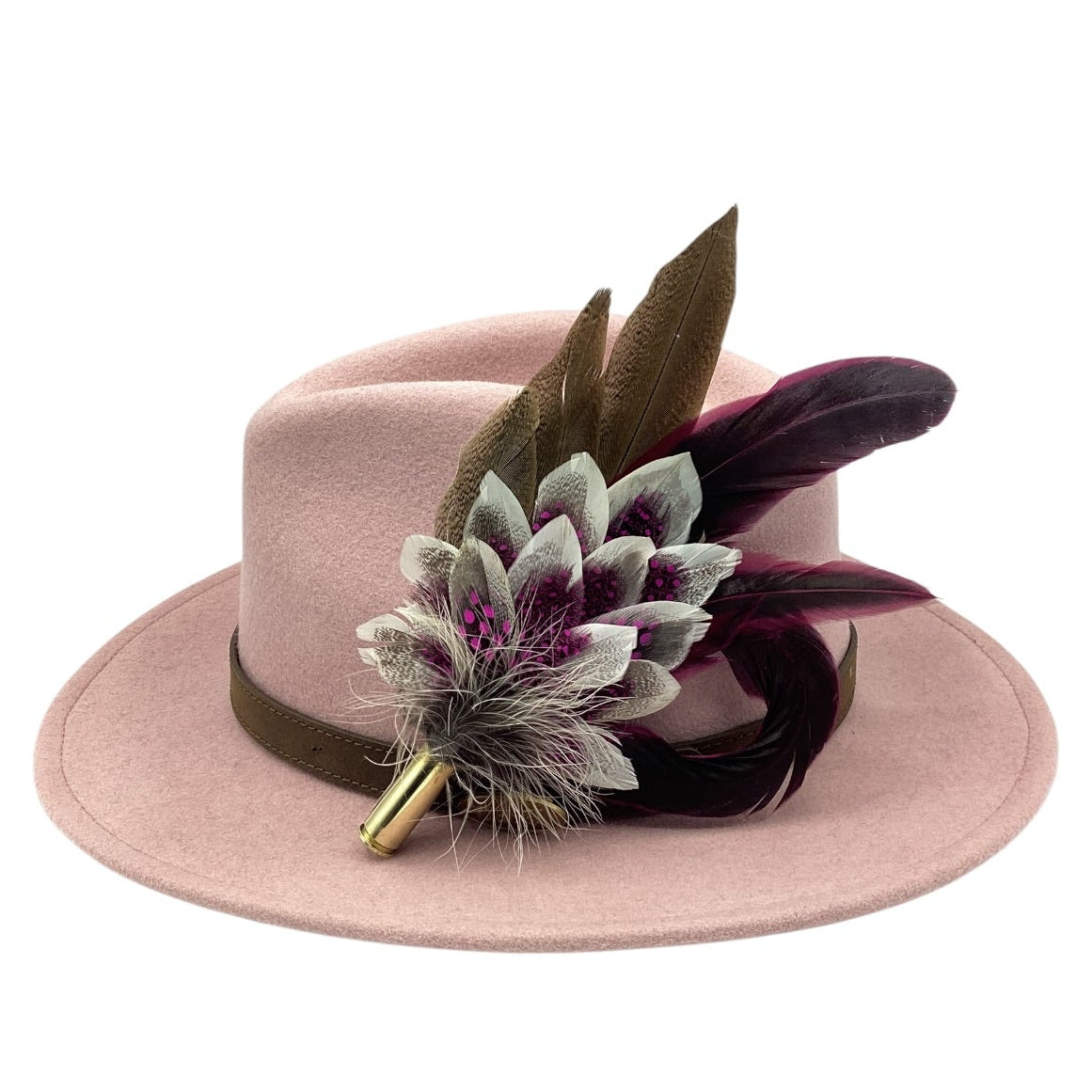 Wine, Cerise Pink and Natural Feather Hat Pin (CFP833)