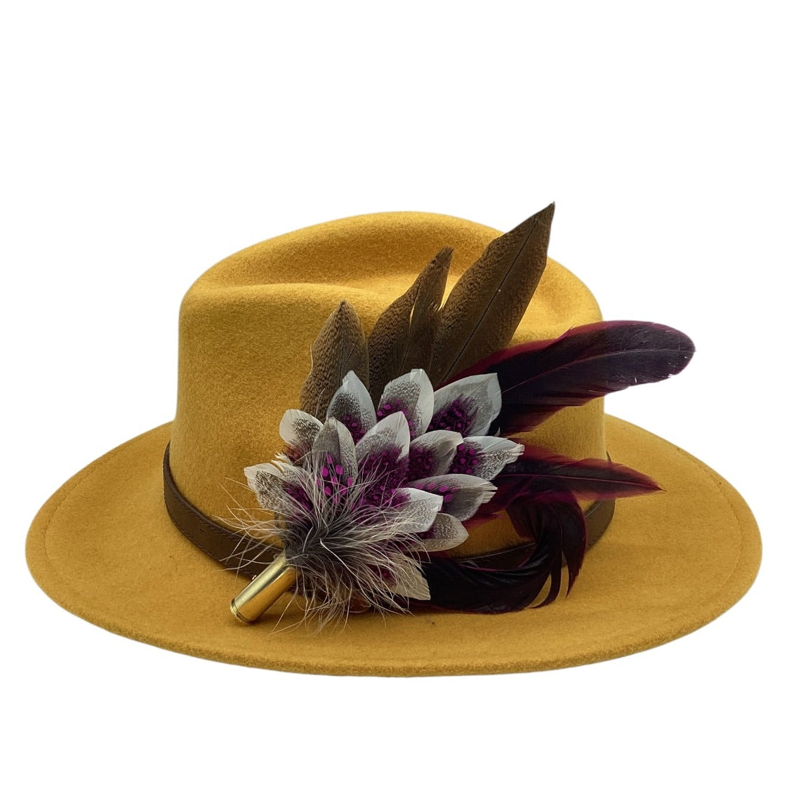 Wine, Cerise Pink and Natural Feather Hat Pin (CFP833)