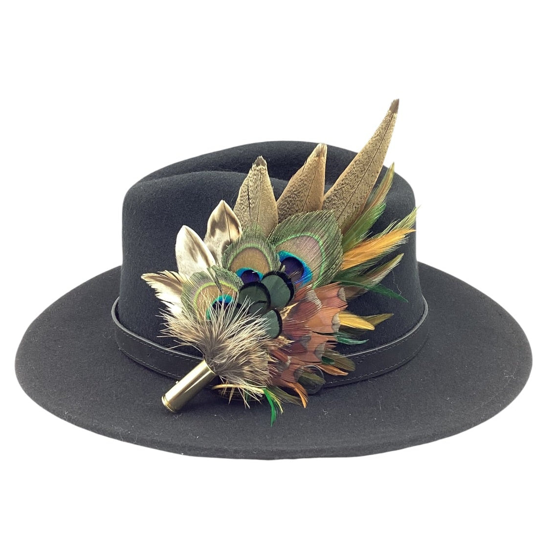 Green, Mustard and Natural Feather Hat Pin (CFP835)
