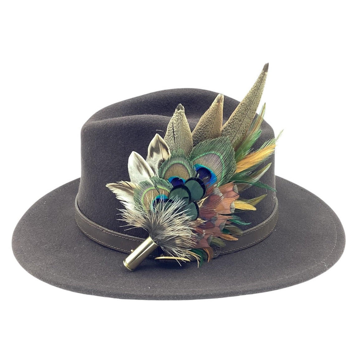 Green, Mustard and Natural Feather Hat Pin (CFP835)