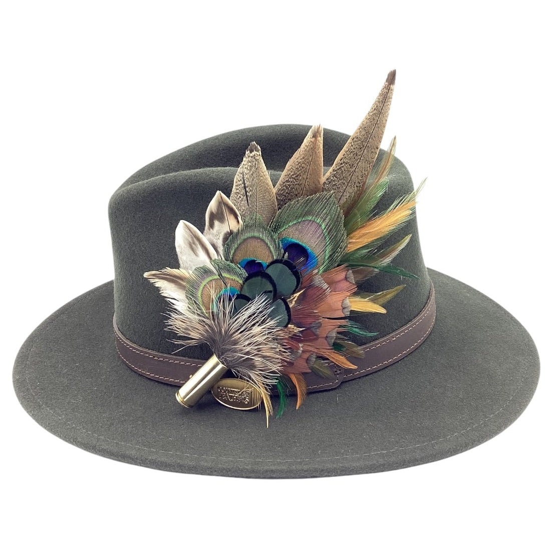 Green, Mustard and Natural Feather Hat Pin (CFP835)