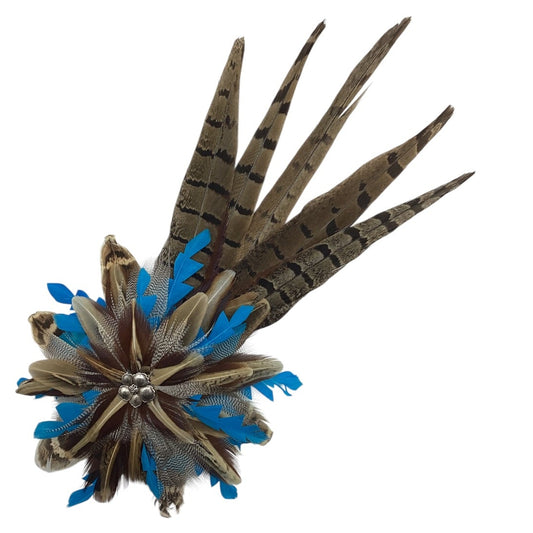 Teal and Natural Feather Hat Pin (CFP837)
