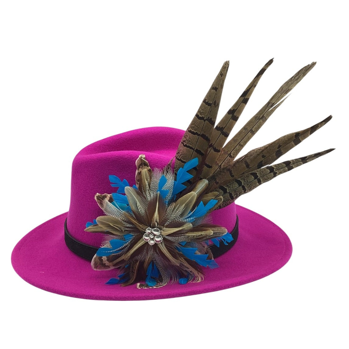Teal and Natural Feather Hat Pin (CFP837)