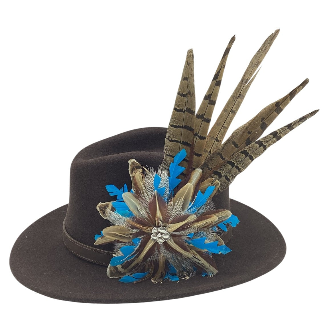 Teal and Natural Feather Hat Pin (CFP837)