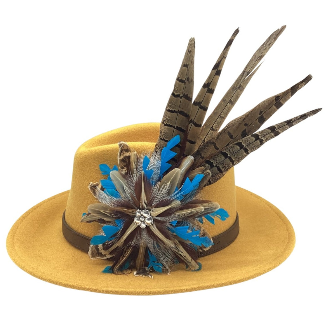 Teal and Natural Feather Hat Pin (CFP837)