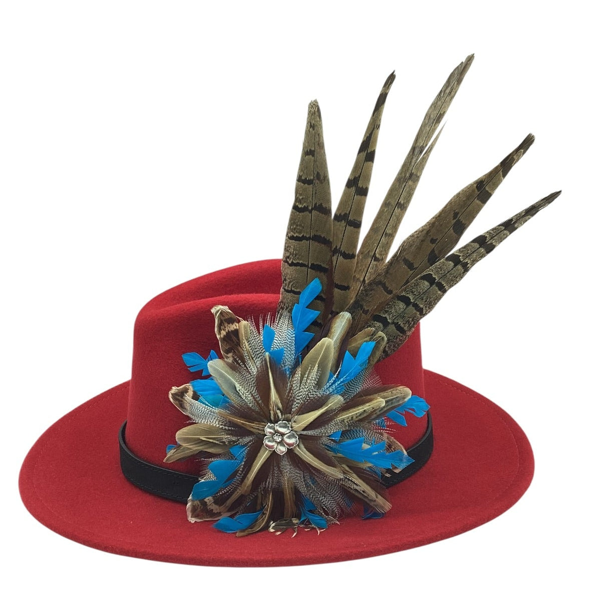 Teal and Natural Feather Hat Pin (CFP837)