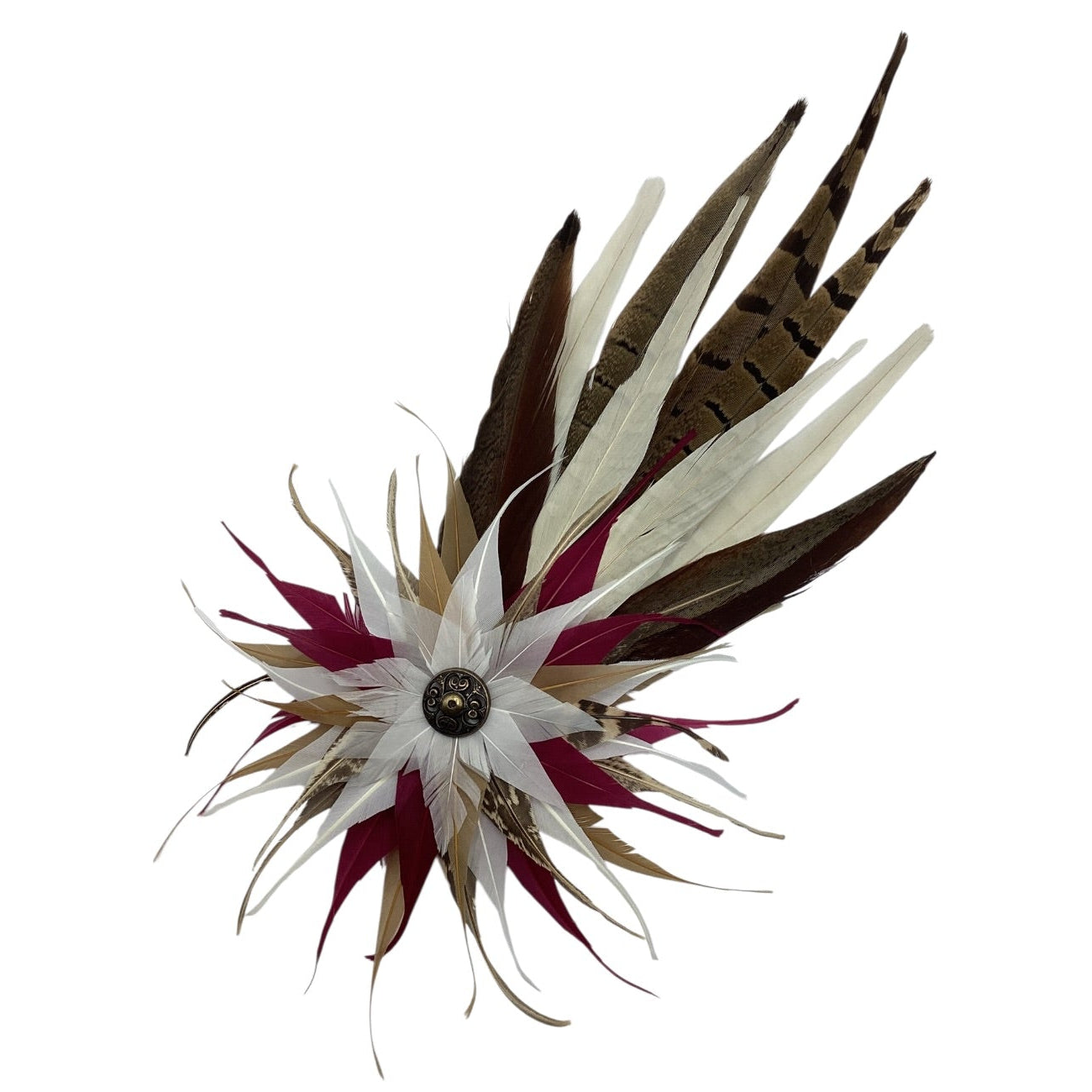 Magenta, Gold, White and Natural Feather Hat Pin (CFP838)