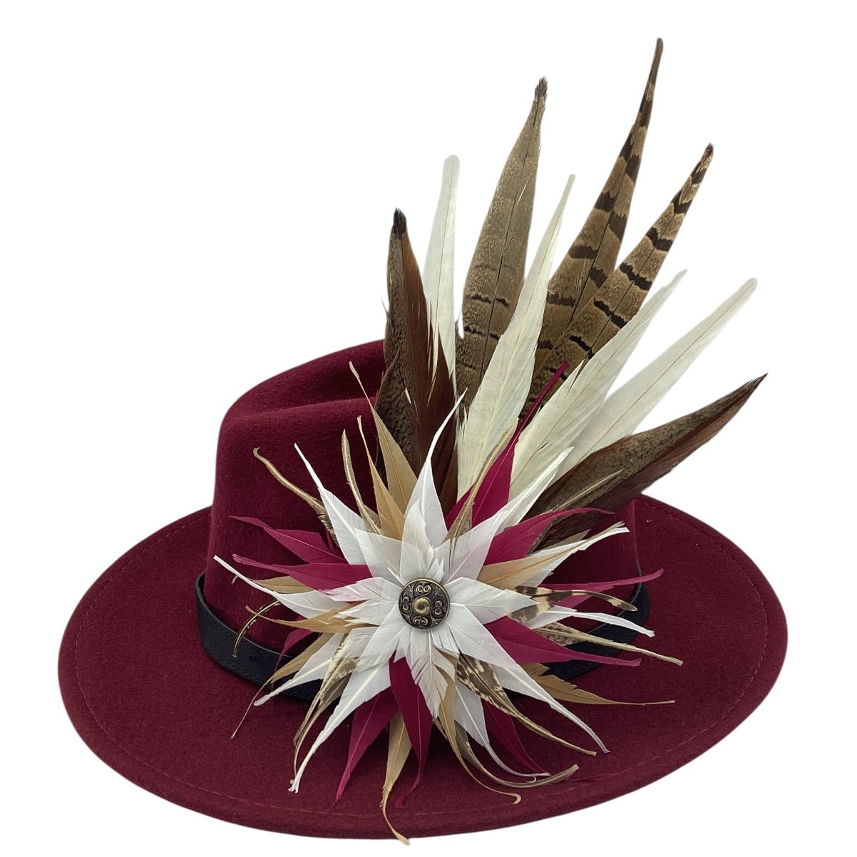 Magenta, Gold, White and Natural Feather Hat Pin (CFP838)
