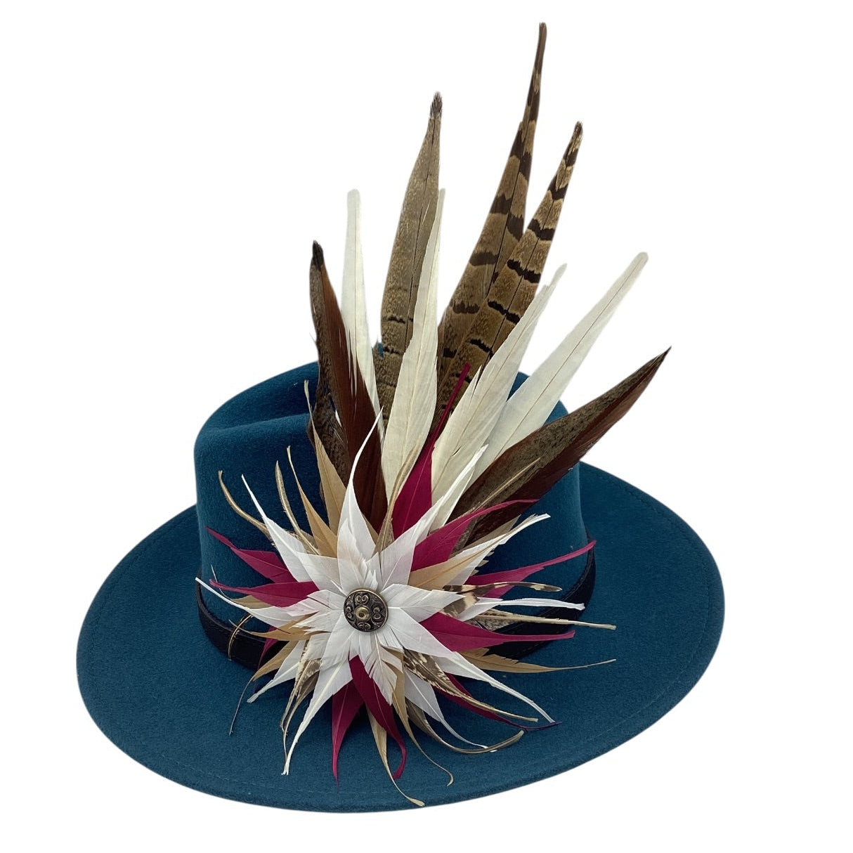 Magenta, Gold, White and Natural Feather Hat Pin (CFP838)