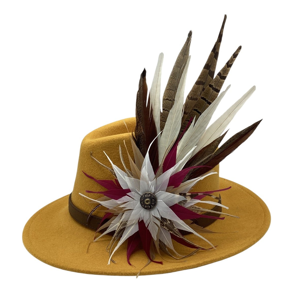 Magenta, Gold, White and Natural Feather Hat Pin (CFP838)