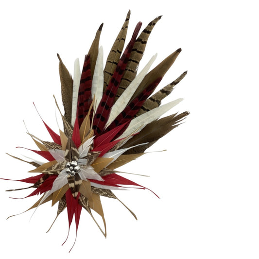 Red, Gold, white and Natural Feather Hat Pin (CFP839)