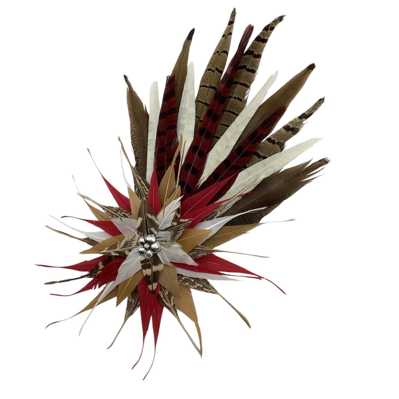 Red, Gold, white and Natural Feather Hat Pin (CFP839)