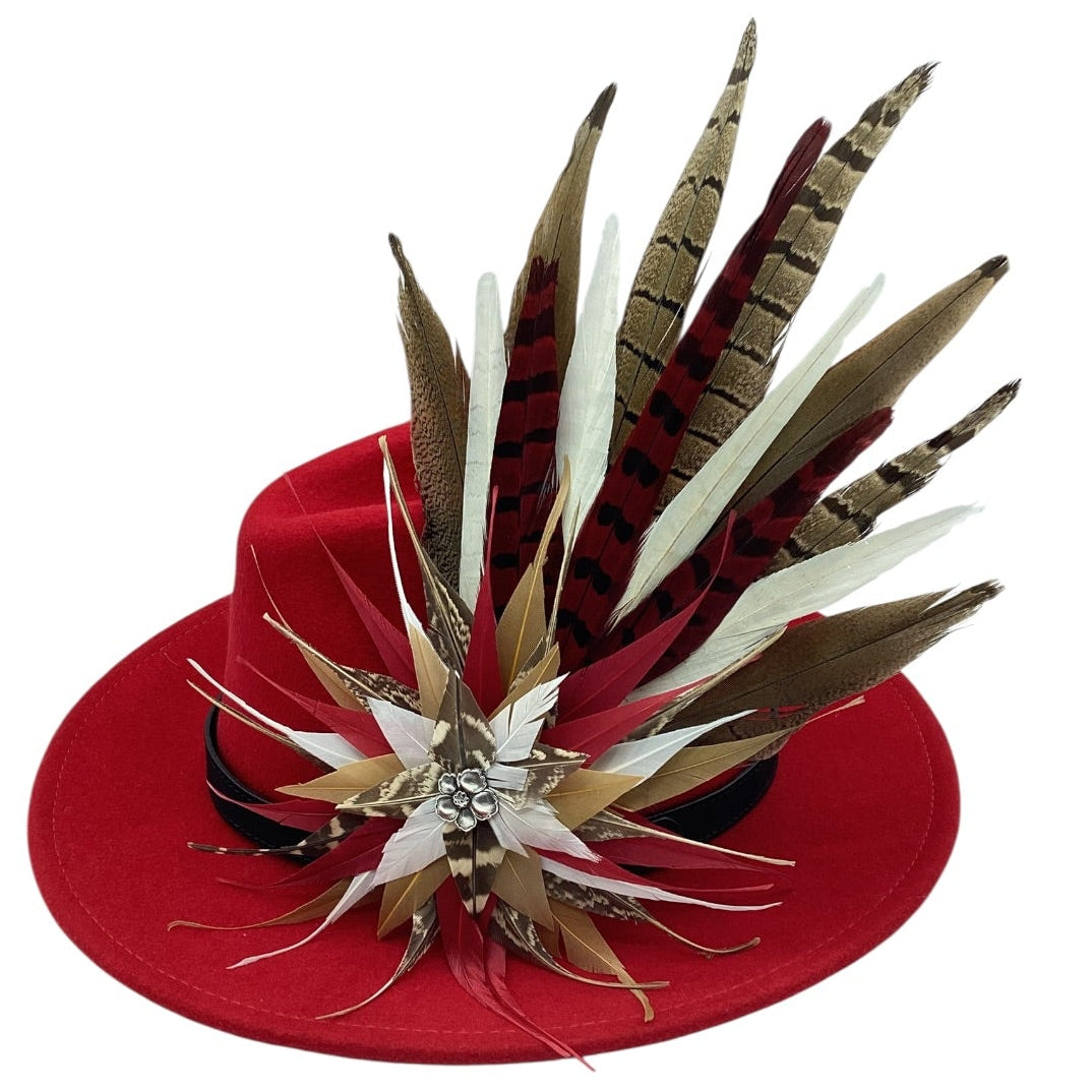 Red, Gold, white and Natural Feather Hat Pin (CFP839)