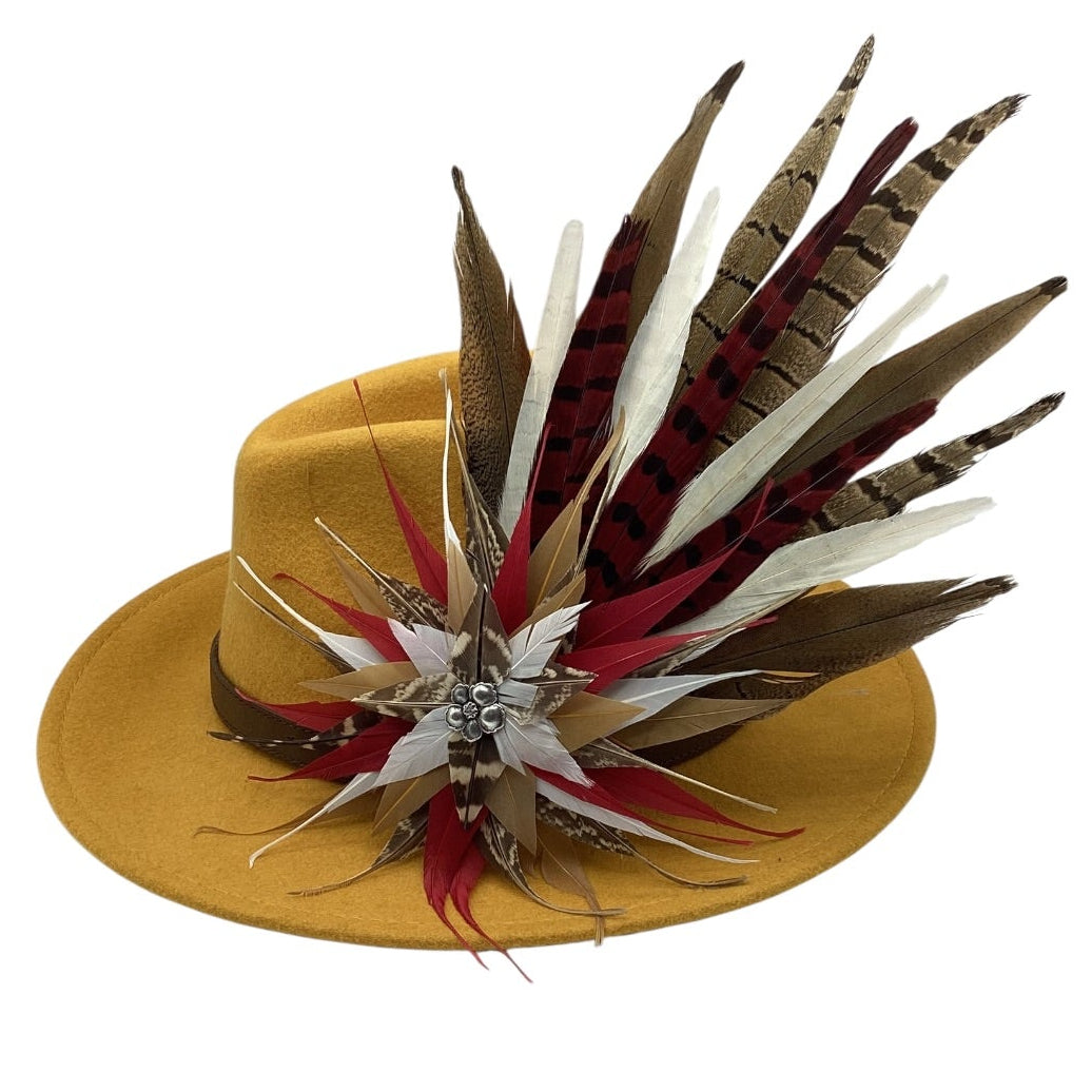 Red, Gold, white and Natural Feather Hat Pin (CFP839)